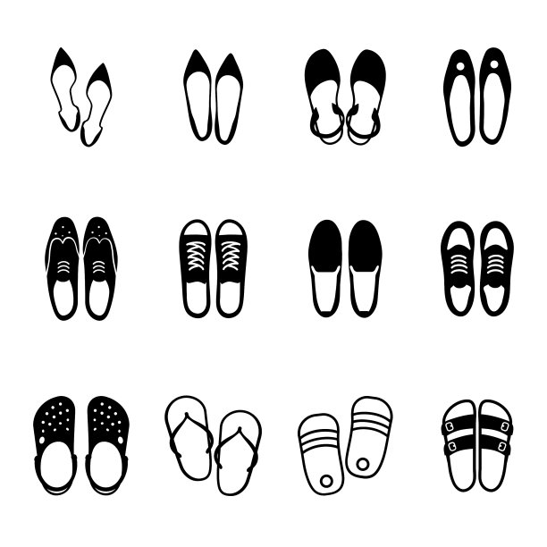 鞋子图标设置在白色背景图片下载