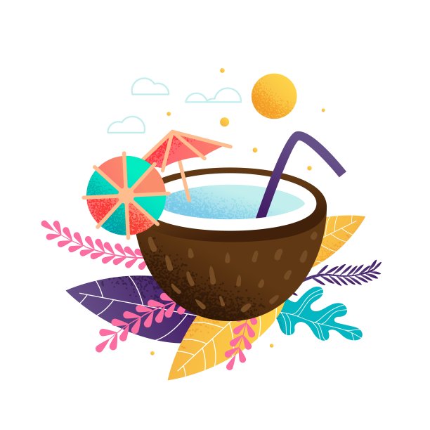 异国情调的果汁新鲜鸡尾酒椰子叶图片下载