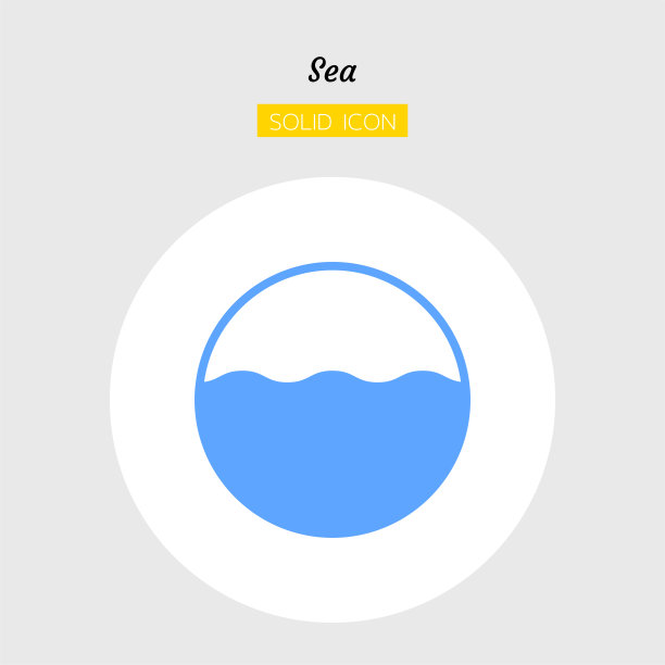立体图标符号，蓝色海浪景观圆形自然抽象，孤立的平面剪影矢量设计图片下载
