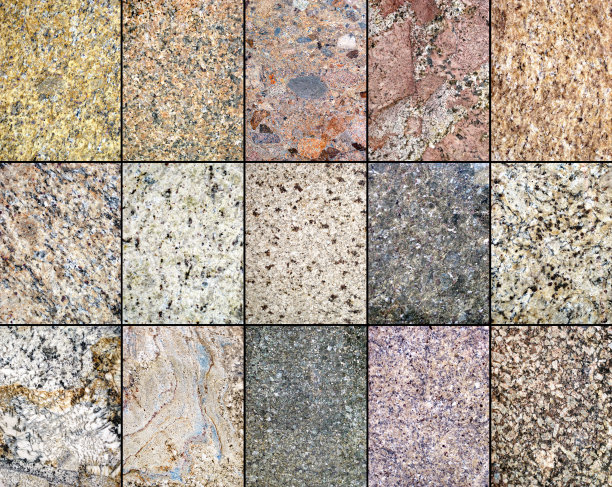 美丽的各种花岗花砖图案排成一排图片下载