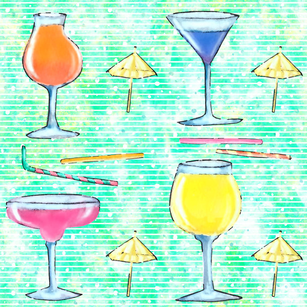 无缝图案玻璃杯与鸡尾酒图片下载