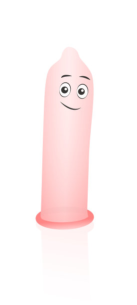 带笑脸的避孕套。孤立的矢量插图上的白色背景。图片下载