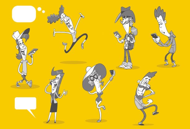 7 .现代卡通人物在灰度中使用手机图片下载