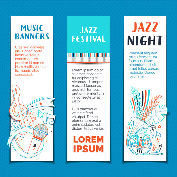 爵士音乐节手绘矢量旗帜模板集图片下载