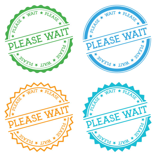 请等待徽章隔离在白色背景上。图片下载