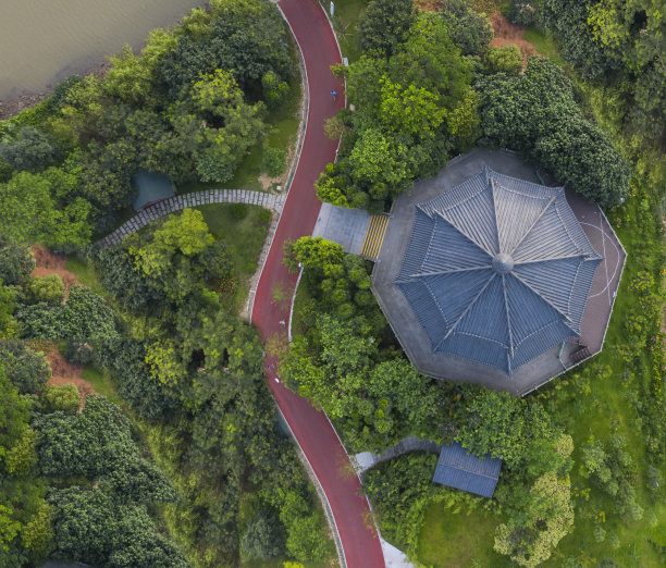 公园湖边的古塔图片下载