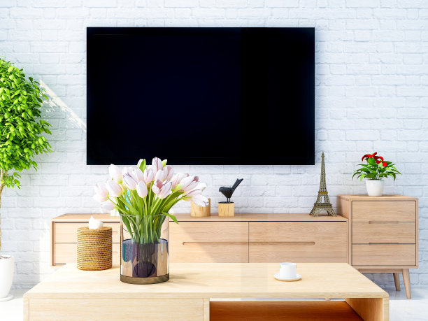 现代家居豪华简约客厅配有电视、电视柜等。图片下载