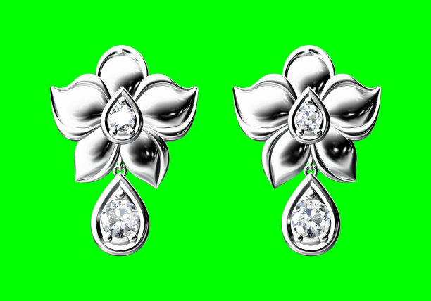 美丽的耳环上的绿色背景，3D渲染。图片下载