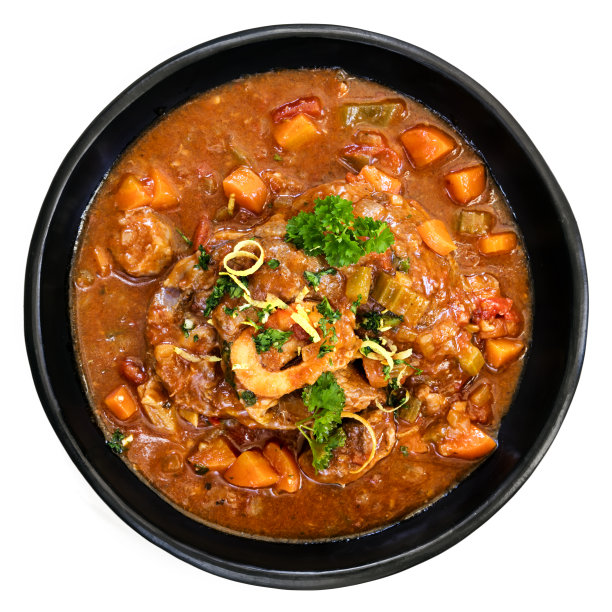 牛膝牛肉小腿砂锅在乡村黑菜顶视图孤立图片下载