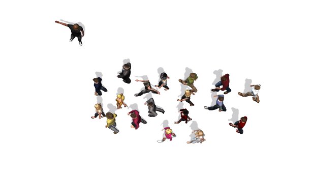 人——一群男人和女人顺着一个男人的方向——俯视图——图片下载