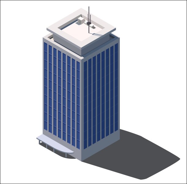 等距3 d的摩天大楼。办公或宾馆建筑。矢量插图孤立在白色背景。图片下载
