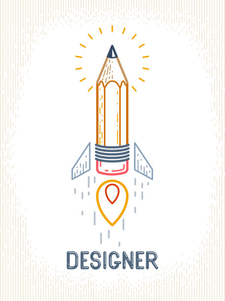 铅笔发射像火箭一样启动，创意能量天才艺术家或设计师，矢量设计和创意图标，艺术启动。图片下载