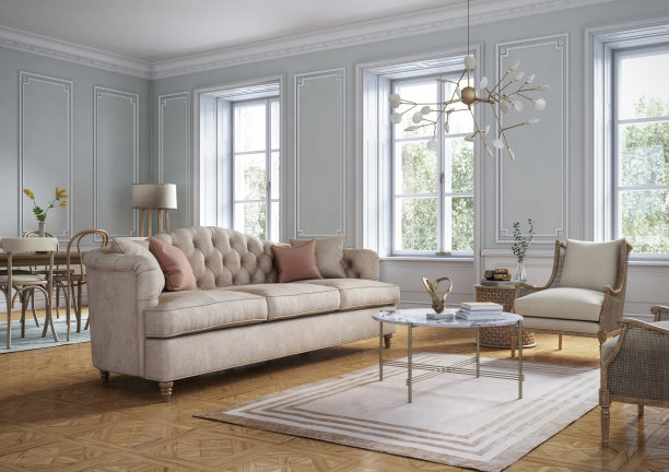 经典风格的客厅室内- 3d渲染图片下载