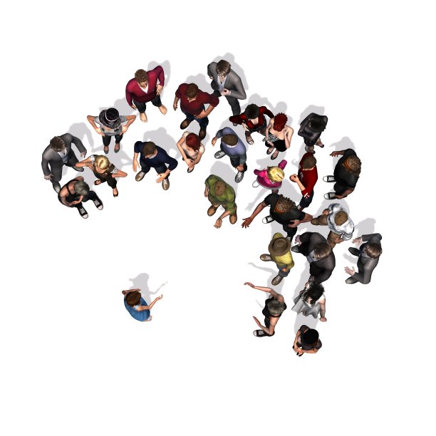 一个孩子在与一群人交谈时——俯视图图片下载