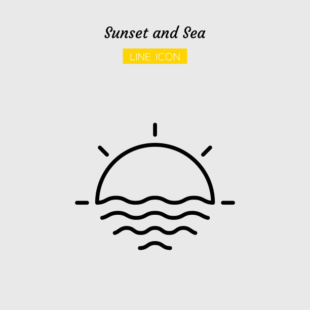 线图标符号，日出日落和海孤立的平面轮廓矢量设计图片下载
