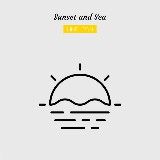 线图标符号，日出日落和海孤立的平面轮廓矢量设计图片下载