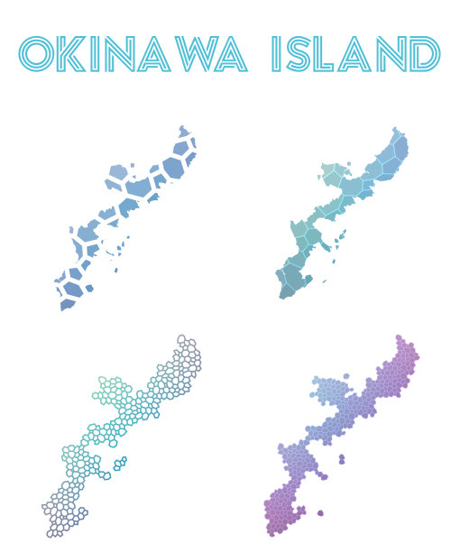 冲绳岛多边形岛屿地图。图片下载