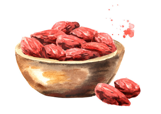 一碗枸杞。水彩手绘插图孤立的白色背景图片下载