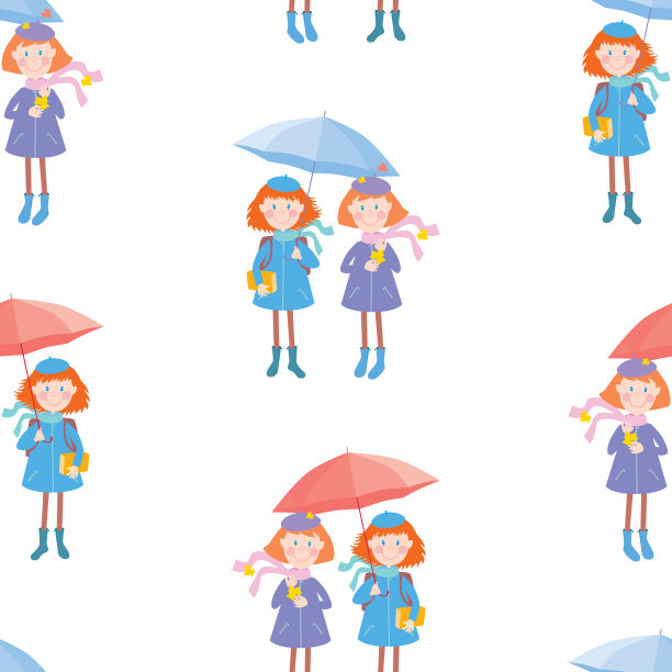 天衣无缝的图案，伞下滑稽的女学生图片下载