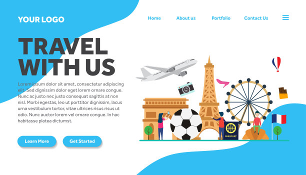 法国巴黎创意插画登陆页面模板巴黎矢量图形，法国巴黎平面风格插画矢量，登陆页面模板，用于网站模板图片下载