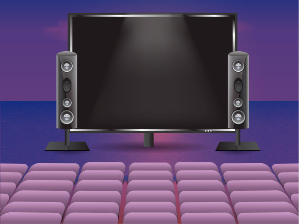 向量illustrationn。露天电影院在夏天的草地上，晚上有空座位。图片下载