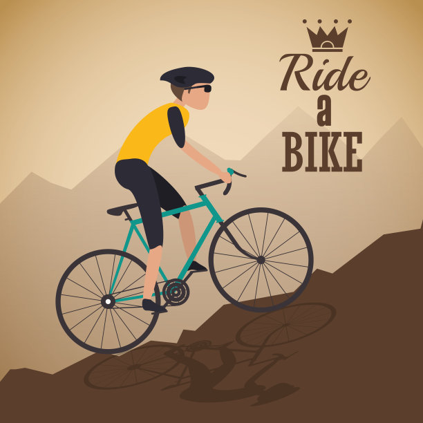 人骑自行车和山地背景设计图片下载