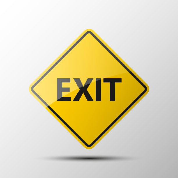 黄色钻石道路标志与黑色边框和图像出口在白色背景。插图图片下载