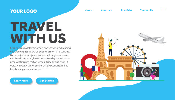 法国巴黎创意插画登陆页面模板巴黎矢量图形，法国巴黎平面风格插画矢量，登陆页面模板，用于网站模板图片下载