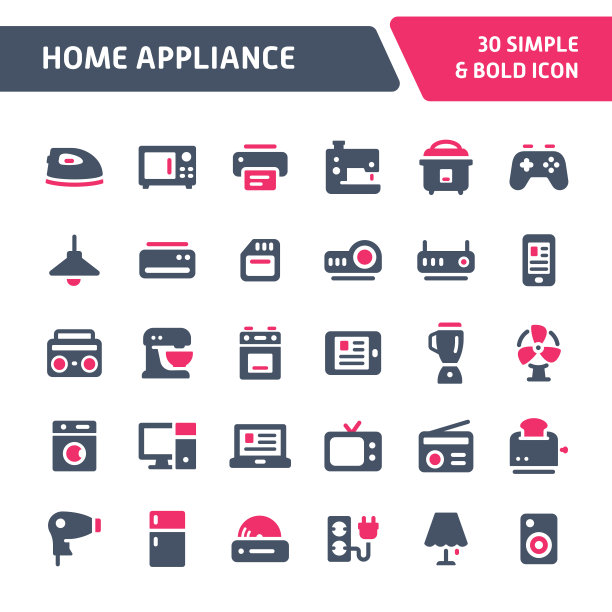 家用电器矢量图标集。图片下载