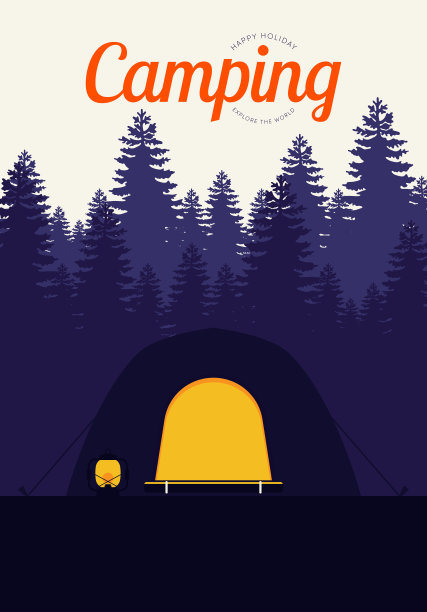 露营和旅行概念海报背景复古复古风格图片下载