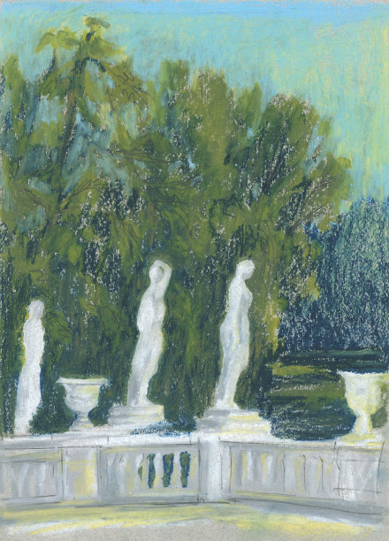 树木间的白色雕塑，夏日的风景图片下载