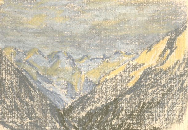 山景，粉彩画山在地平线上图片下载