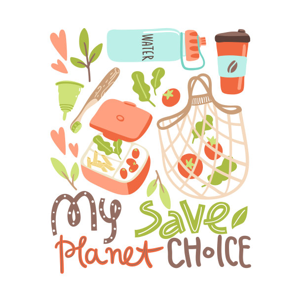 矢量旗帜与手工绘制的零浪费生活元素。没有塑料。我的拯救星球选择图片下载