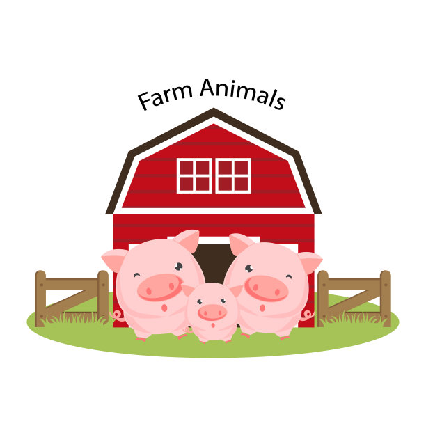 开心农场动物。可爱的小猪家庭卡通插图。图片下载