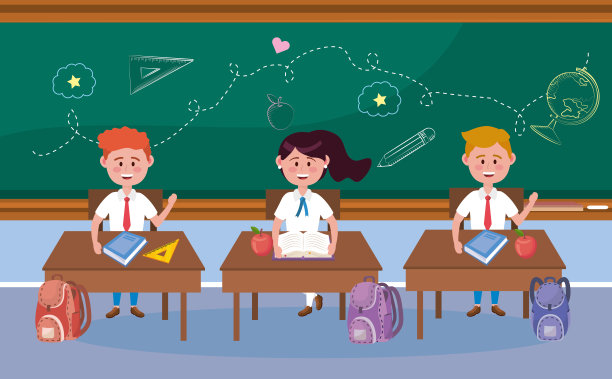 男生和女生在课桌和背包里图片下载