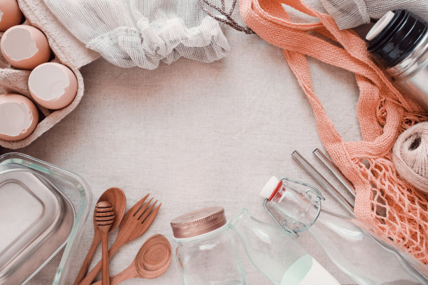 可重复使用，无塑料产品，生态生活和零浪费概念，调色图片下载