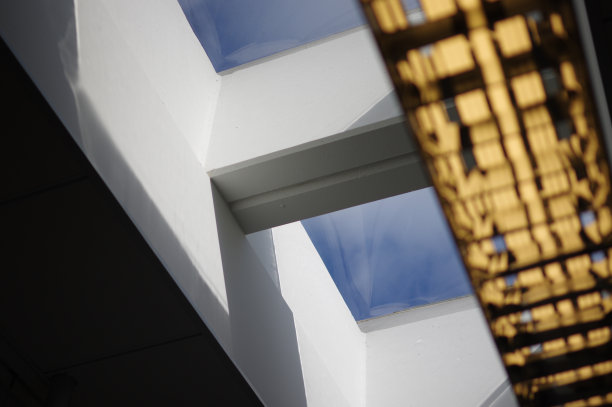 阳光采光天窗。模糊的矩形铬格栅灯与黄色的光图片下载