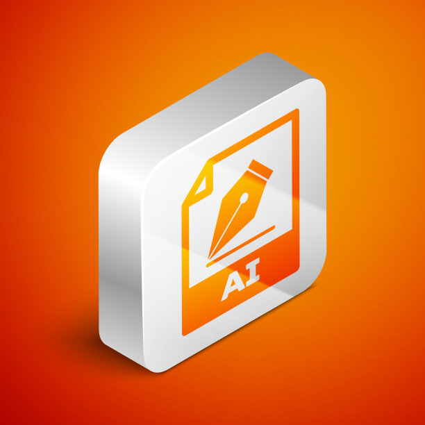 等距AI文件文件图标。下载ai按钮图标隔离在橙色背景。AI文件的象征。银广场按钮。矢量图图片下载