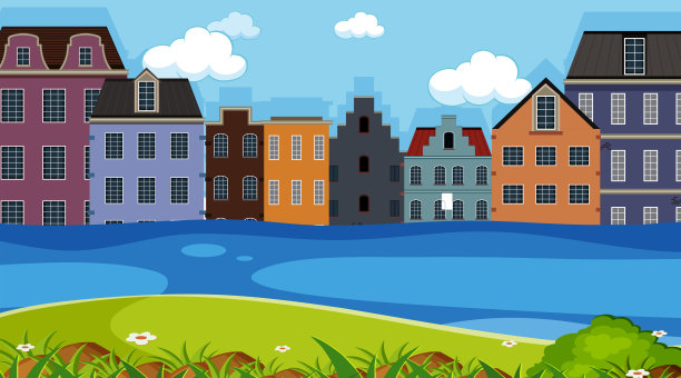 河边的一个小镇图片下载