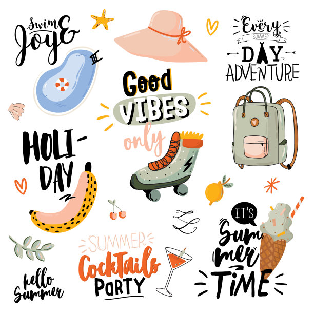 夏季热带海报与美丽的黄色柠檬，树叶和时尚的字母。图片下载