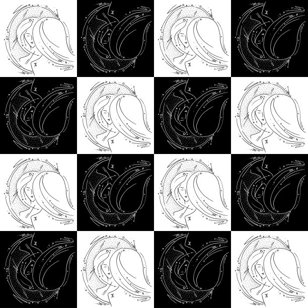 无缝纹理的星座双子座黑白画女孩在镜子反射图片下载