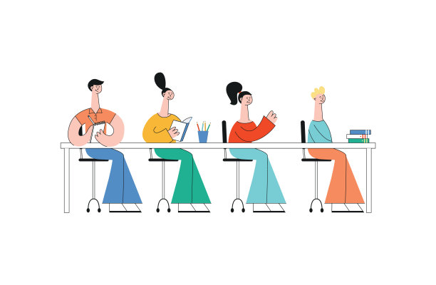 矢量青少年学生坐在课桌上上课图片下载