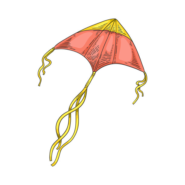 在空中飞翔的手画了红色的风筝。图片下载