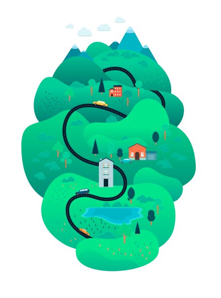 向量乡村景观路径树山图片下载