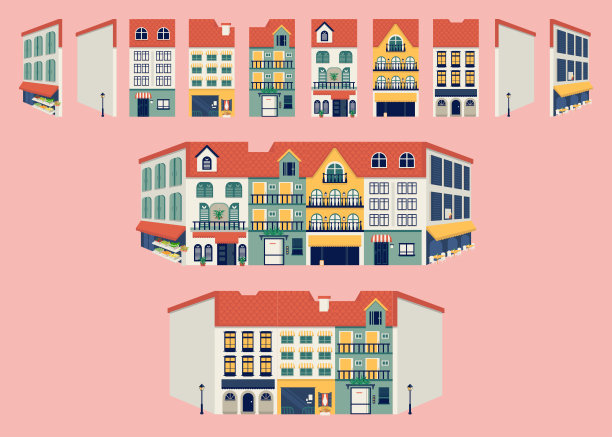 混合和搭配多彩的城市建筑图片下载