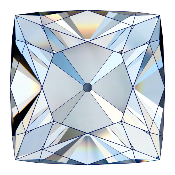 大特写蓝色佩鲁齐(老矿)切割钻石，正面的轮廓面，孤立在白色背景图片下载