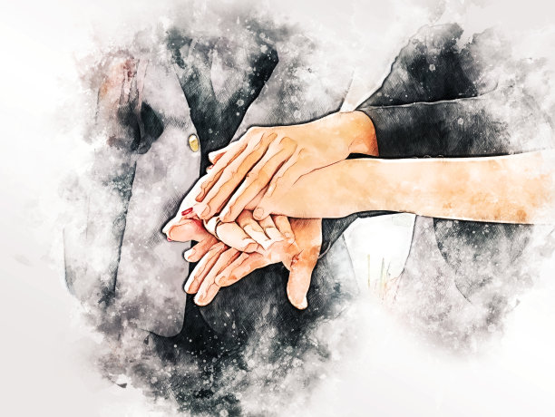 商业人士握手水彩插画背景。图片下载