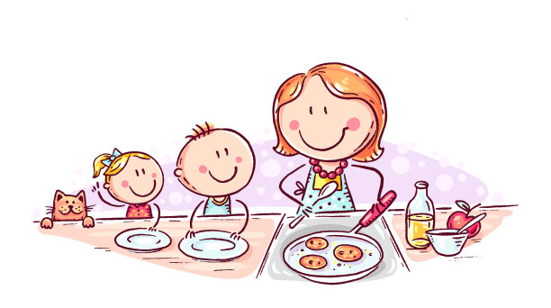 孩子们在等妈妈做的煎饼图片下载