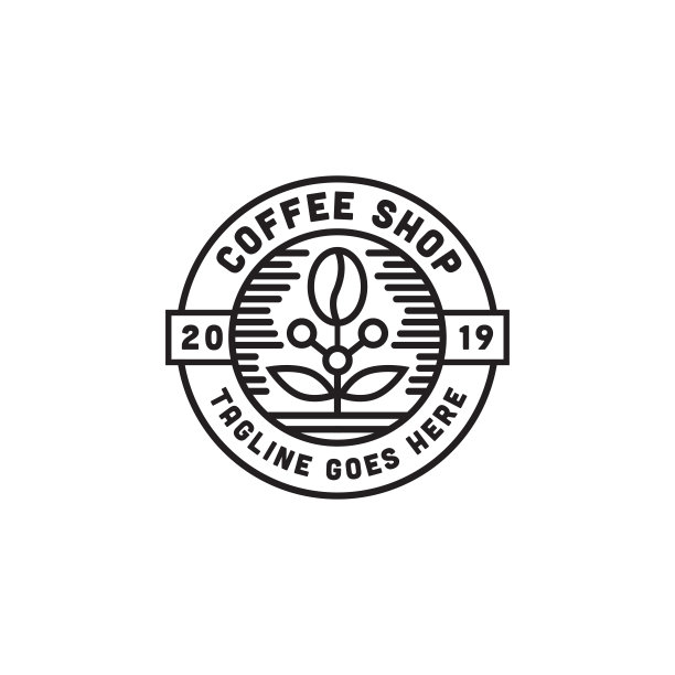 咖啡店标志设计灵感与线条艺术矢量图片下载