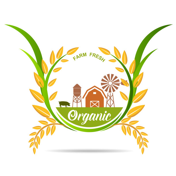农场新鲜的病媒标志和贴纸。农业和农业，有机食品，本地种植的产品包装设计元素图片下载